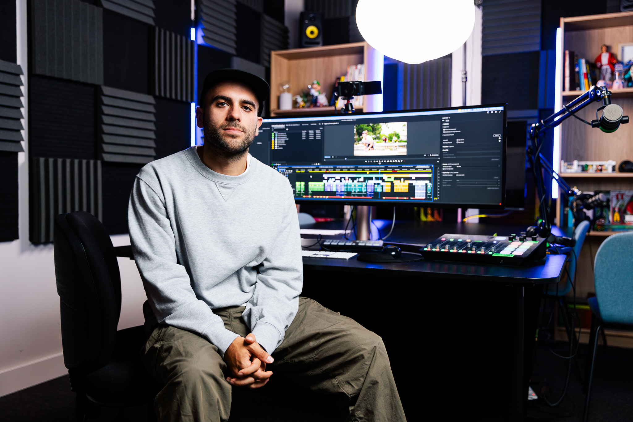 Man using video editing software 